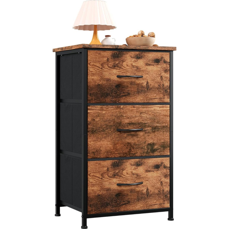 Somdot Fabric Chest of Drawers with 3 Drawers, Sideboard with Wooden Top, Cabinet for Living Room, Hallway, Dresser Cabinet, Kitchen Cabinet, Bedroom Cabinet, Storage Cabinet, Wood Grain