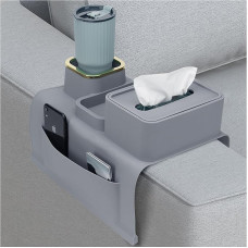 Leyimaoyi Sofa Tray Armrest Silicone - Non-Slip Drink Holder Sofa Tray with Tissue Box, Couch Organiser Cup Holder for Remote Control Smart Phone Magazines Drinks