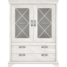 FORTE Kashmir Display Cabinet with 2 Glass Doors and 2 Drawers, Wood Composite, Pine White Decor, 48.2 x 123 x 210.3 cm