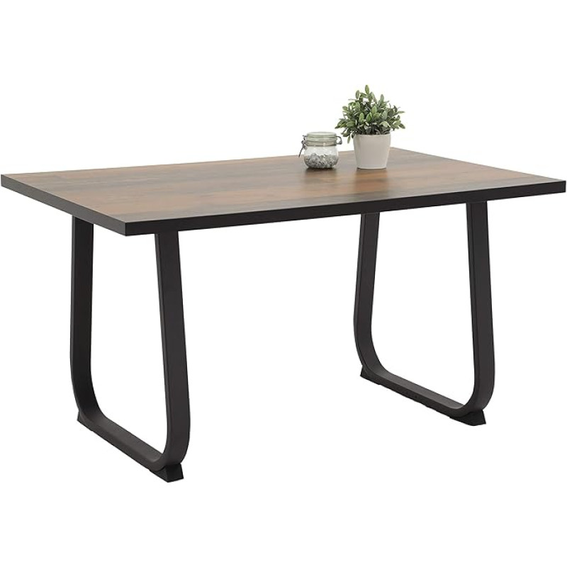 Hela Tische, Luise Dining Table, Composite Wood, Oldwood Brown, Metal Skate Frame, Anthracite, 140 x 90 cm