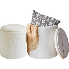 IBUYKE Teddy Velvet Vanity Stool for Makeup, Set of 2 Round Ottoman with Storage, Modern Padded Seat Coffee Table, Multifunctional Footrest Stool for Living Room, White WBD015W