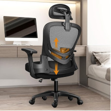 LIMBALAY Ergonomic Office Chair Height Adjustable Desk Chair with Headrest, Breathable Mesh Cover, 115° Swivel, 4D Armrests, 360° Wheels - Swivel Computer Chair (Black)