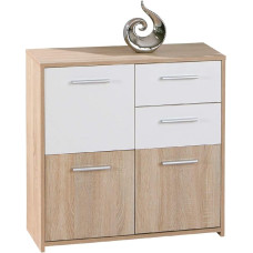Dmora Sideboard with Three Doors and Two Drawers White and Oak 77 x 77 x 30 cm