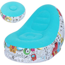 Natudeco Portable Inflatable Sofa Chair, Inflatable Chair, Relaxing Chair, Graffiti Pattern, Sofa with Footstool, Air Lounger, Outdoor Bean Bag for Home, Office, Garden, Beach, Camping (Blue)