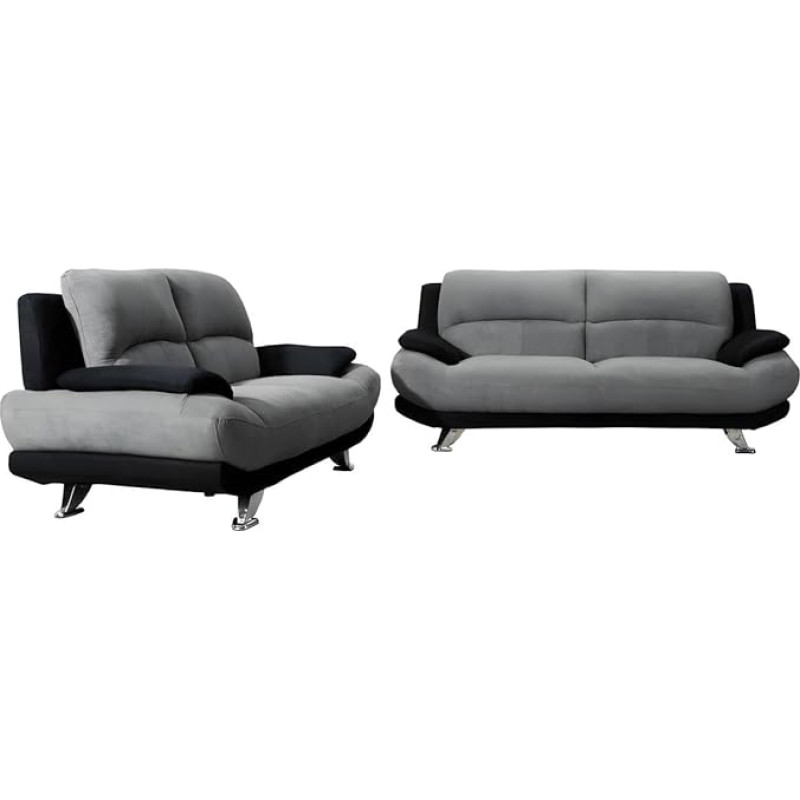 Vente-unique - Musko Couch Set 3+2 Microfibre Grey & Black