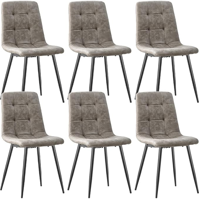 LEWE Dining Room Chairs, Set of 6, Technical Cloth Upholstered Chairs, Dining Table Chair with High Backrest, Kitchen Chairs with Backrest, Metal Legs for Dining Room, Kitchen and Living Room