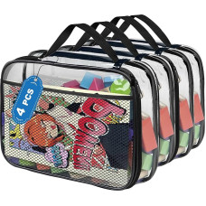 PVC Toy Blocks with Zipper, 30 x 23 x 6.6 cm, Travel Storage Bags for Organization, Waterproof Toy Storage Bags with Mesh Pockets for Building Blocks, Puzzles, Clay