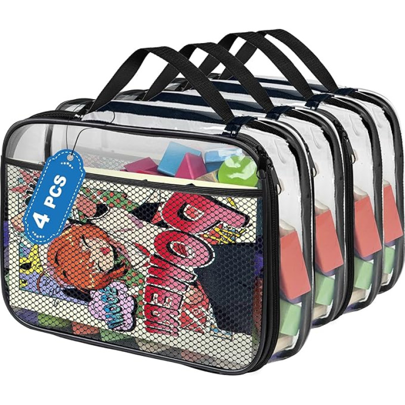 PVC Toy Blocks with Zipper, 30 x 23 x 6.6 cm, Travel Storage Bags for Organization, Waterproof Toy Storage Bags with Mesh Pockets for Building Blocks, Puzzles, Clay