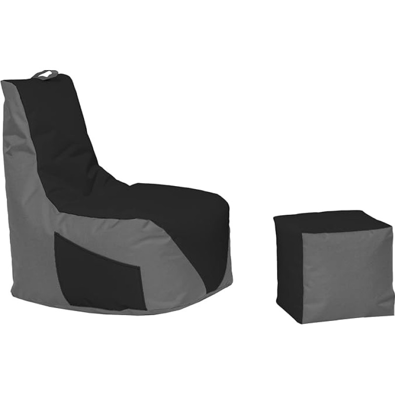 Momiralland Gaming Bean Bag - with Backrest Seat Cushion - Bean Bag - Floor Cushion Chair Suitable for Indoor and Outdoor Use - Gaming with PC Xbox & Playstation (Anthracite - Black, Bean Bag + Stool)