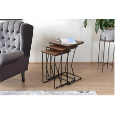 Hanah Home Elegant Walnut Nesting Table Set (3 Pieces) | 100% MDF with Metal Legs | Dimensions: 43 x 65 cm, 40 x 60 cm, 38 x 55 cm | Stylish & Functional for Modern Spaces