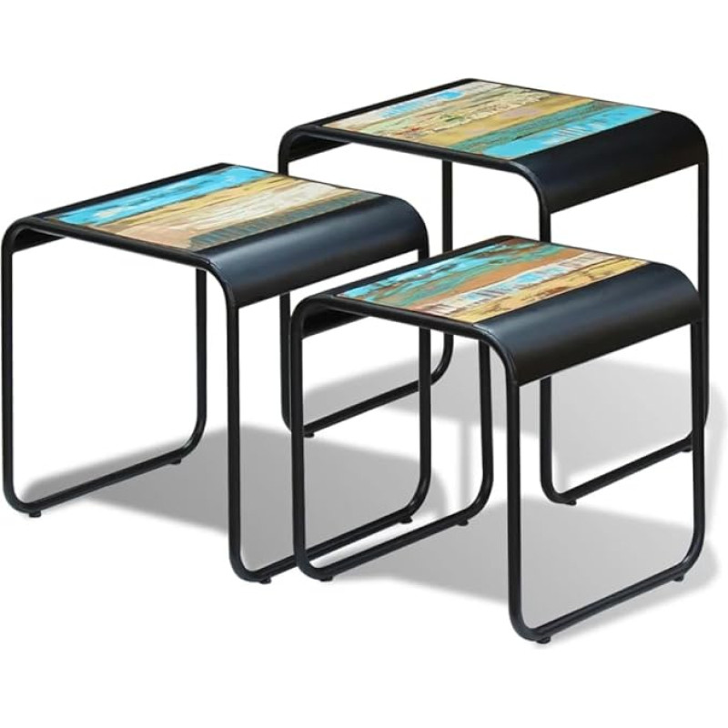3-Piece Vintage Coffee Table Set Recycled Wood & Steel Frame, Stackable Side Tables for Living Room, Bedroom, Handmade Rustic Nesting Tables with Unique Distressed Finish, Set of 3