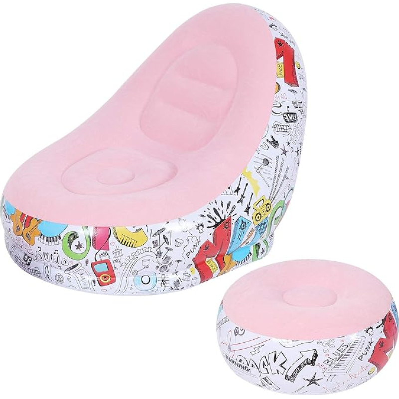 Natudeco Portable Inflatable Sofa Chair, Inflatable Chair, Relaxing Chair, Graffiti Pattern Sofa with Footstool, Air Lounger, Outdoor Bean Bag for Home, Office, Garden, Beach, Camping (Pink)