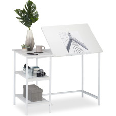 Relaxdays Tilt Desk 3 Tier Multi Angle Computer & Work Desk White 75cm H x 110cm W x 55cm D