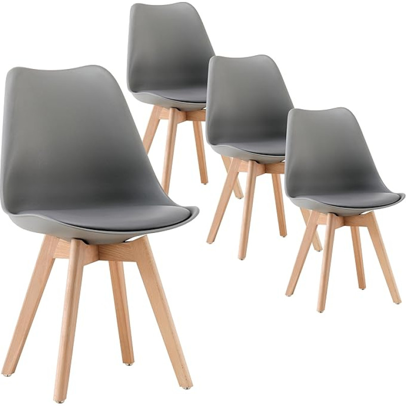 Deuline Oslo 521246 Dining Room Chairs 28 mm Thick Solid Wood Legs SGS Tested Upholstered Chair Set of 4 Grey