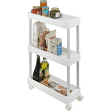 WENKO Mino Kitchen Trolley with 3 Levels and 4 Smooth-Running Wheels, Ideal as Serving Trolley, Kitchen Shelf or Household Trolley, Rustproof Aluminium/PP, 18 x 80 x 45 cm, White/Silver