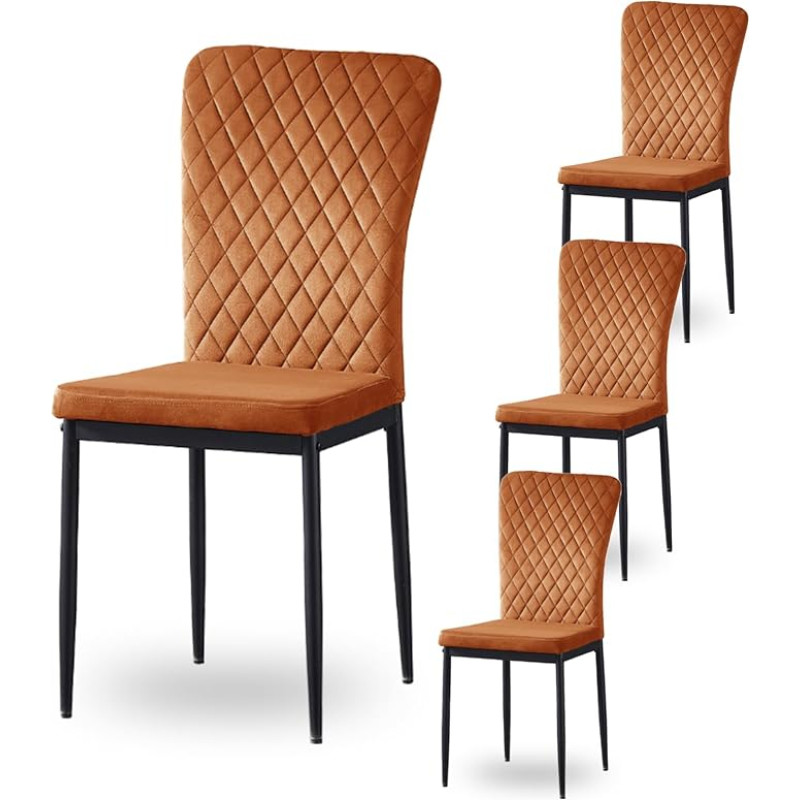 AINPECCA Orange Velvet Dining Chairs Set of 4 Armless High Back Upholstered Soft Seat with Black Metal Legs for Dining Room Kitchen (Orange, 4)