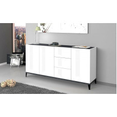 Dmora - Paolo Kitchen Sideboard with 3 Doors and 3 Drawers, Living Room Buffet, 100% Made in Italy, 160 x 40 x 82 cm, Glossy White and Slate