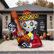 WBHome Inflatable Skull with Guitar 3M Outdoor Day of the Dead Blow Up Yard Decor with Built in LED Light for Lawn Home Dia de Los Muertos Party Indoor Outdoor