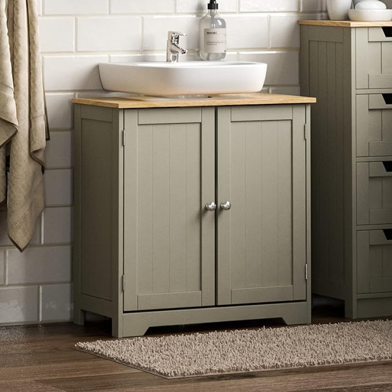 Bath Vida, Grey Priano Basin Cabinet Freestanding Storage Cabinet Basin Wood Composite Grey Under Sink Bathroom Cabinet