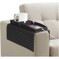 NiCola Sofa Armrest Tray Table Grey Sofa Armrest Tray Organiser Silicone Couch Armrest Cup Holder for TV Remote Control Coffee Snacks Glasses Phone Organization Storage (Black)