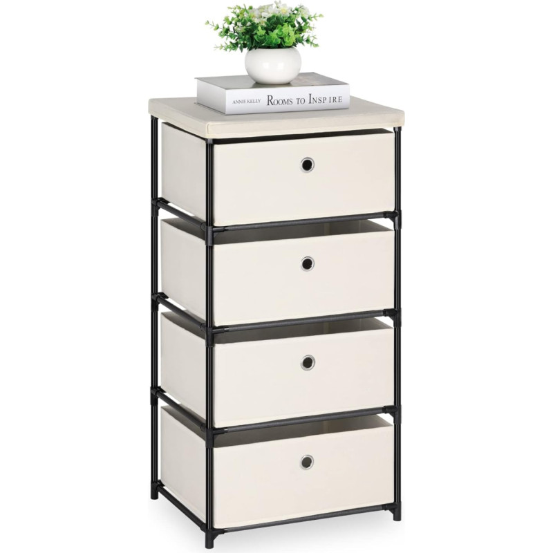 LIANTRAL Chest of Drawers with 4 Drawers, Metal Frame and Fabric Drawers, Large Capacity Dresser Cabinet for Bedroom, Living Room, Hallway and Cupboard, Cream