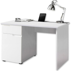 Stella Trading Spice Desk with Drawer, High Gloss White, Office Table, Computer Desk for Home Office with Storage Space and Practical Tablet Bar, 120 x 76 x 67 cm (W x H x D)