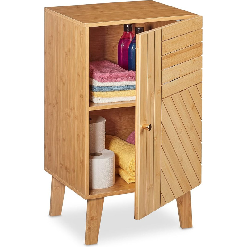 Relaxdays Bamboo Bathroom Cabinet, Adjustable Shelf, Adjustable Door, Height 70 x 40 x 37 cm, Natural