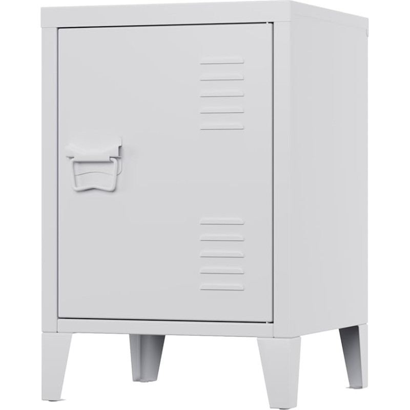 SUPEER Metal Bedside Table with Cabinet Door, Left Opening Bedside Table (57 x 38 x 38 cm) - For Bedroom, Office or Sofa Table (White)