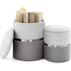 RELAX4LIFE Set of 2 Seat Stools, Pouf Stools with 32 L + 21 L Storage Space, Velvet Ottoman, Storage Stool for Living Room, Bedroom (Grey)