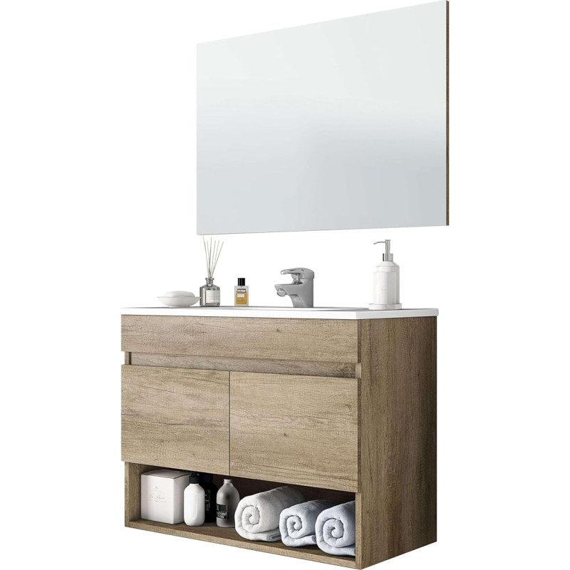 ARKITMOBEL Cotton 2 Door Hanging Bathroom Module with Mirror, 80 x 64 x 45 cm (W x H x D), Nordik Colour