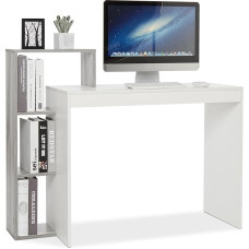 Mondeer Small Desk, Modern Computer Desk with 3-Tier Shelf, Space Saving, 110 x 40 x 92 cm, Suitable for Home Office, Study, Small Space, White and Grey