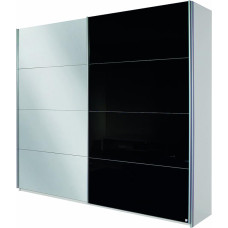Rauch Möbel Quadra Wardrobe, Sliding Door Wardrobe, 2 Doors, Includes Basic Accessory Pack, 3 Shelves, 3 Clothes Rails, Colour Alpine White/Glass Black, W x H x D 226 x 210 x 62 cm