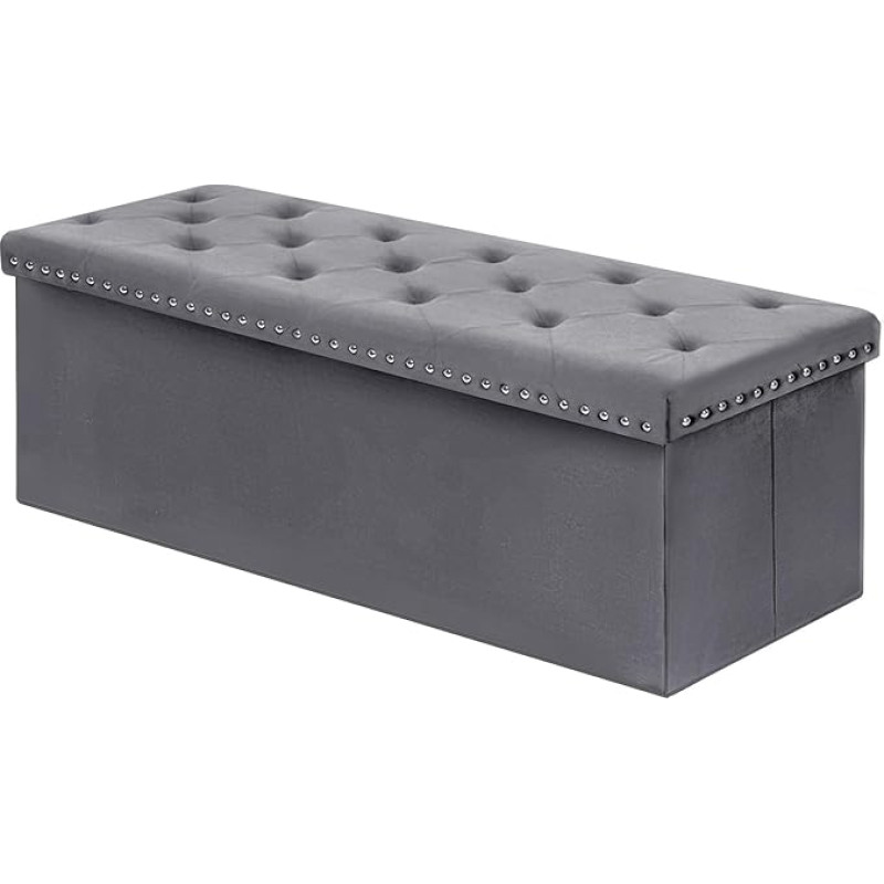 PINPLUS Bench with Storage Space, Foldable Stool Chests, Folding Bench, Lid with Velvet Cover for Hallways, Living Rooms, 110 x 40 x 40 cm, Grey