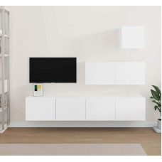 Homgoday TV-Möbel-Set 4-teilig weiß aus mehrschichtigem Holz, TV-Schrank Wohnzimmer, TV-Schrank, Couchtisch, Couchtisch, TV-Ständer für TV, Wohnzimmer, Möbel