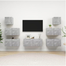 Homgoday TV-Ständer 7-teiliges Set aus Zementgrau aus Spanplatte, TV-Schrank, niedriger TV-Schrank für industriellen Couchtisch, TV-Ständer für Wohnzimmer L