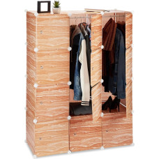 Relaxdays Wardrobe Plug-In System, 8 Compartments, Plastic, Doors, Clothes Rails, Wardrobe 145 High, Wood Effect