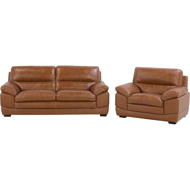 Beliani Leather Armchair Leather Sofa Golden Brown Modern Living Room Set Horten