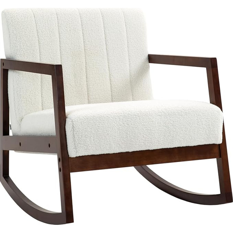 HOMCOM Rocking Chair Nursing Chair Fabric Wool Effect with Solid Rubberwood Legs Rocking Chair for Bedroom Living Room - 67 x 93 x 80 cm Cream