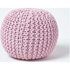 Homescapes Pouf Knitted Pouf Round Floor Cushion, Seat Pouf 35 x 40 cm, Padded Pouf, Pouf with Chunky Knitted Cover Made of 100% Cotton, Knitted Pouf, Pink/Light Pink