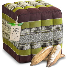 livasia Square Cube Cushion - 40 x 40 x 40 cm - Stool with Organic Kapok, Seat Pouf, Storage Cube Square, Floor Cushion Stool Footstool Footstool Handmade (Brown/Green)