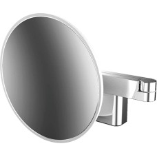 Emco Evo LED Cosmetic and Shaving Mirror on Double Joint Arm, Round Vanity Mirror with Wall Mounted Lighting, Dimmable Magnifying Mirror (5X)