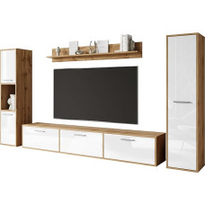 Bogota Lounge Set, Living Room Furniture Set, Various Colours, Modern Living Room Furniture (Wotan/Glossy White)