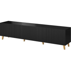 BIM Furniture PAFOS TV Cabinet 200 cm with Milled Front High-Quality MDF Lowboard Cabinet TV Table Sideboard Chest of Drawers Hi-Fi TV Table Scandinavian Legs (Black)