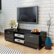 homiuse TV Cabinet High Gloss Black 140 x 40.3 x 34.7 cm Sideboard Living Room TV Board TV Cabinet TV Furniture & Phonomo Furniture with 4 Cable Outlets 2 Shelves and Compartments