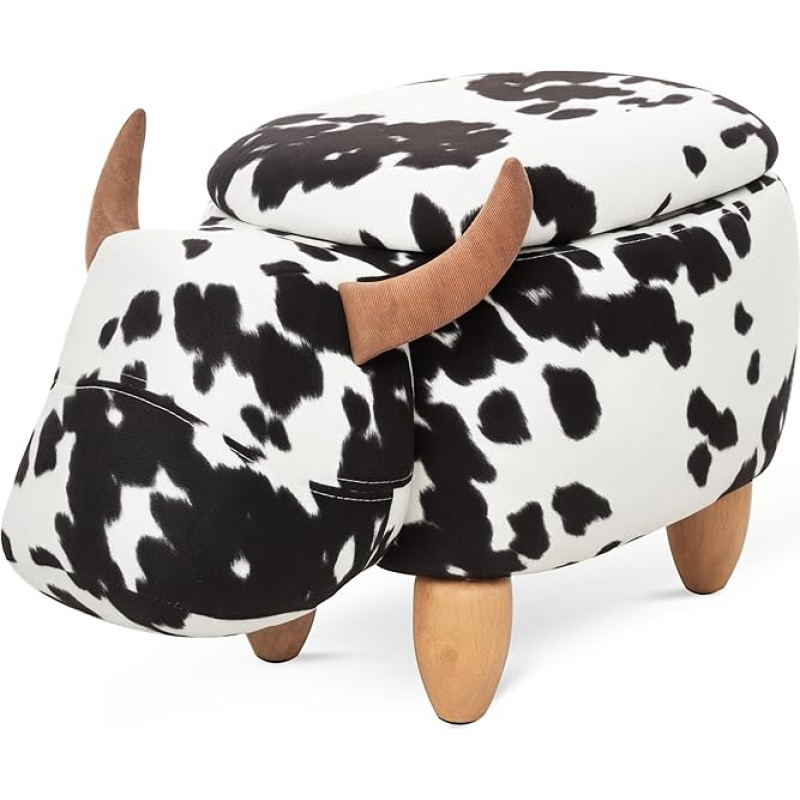 HOMCOM Animal Stool, Decorative Stool with Storage Space, Upholstered Stool, Bench with Animal Design, for Living Room, Pig Footstool, Black + White, 62 x 35 x 36 cm