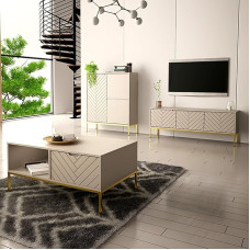 Lomadox Living Room Set 3-Piece Living Room Cabinet Living Room Furniture Living Room Cabinets Modern in Cashmere with Milled Fronts