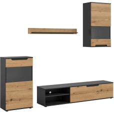 xonox.home Cajak Wall Combination 4-Piece 246 x 182 x 37 cm in Body Basalt Grey Nb. and Front Artisan Nb. - Wall Unit TV Furniture Living Room Furniture Living Room Set - Practical and Modern