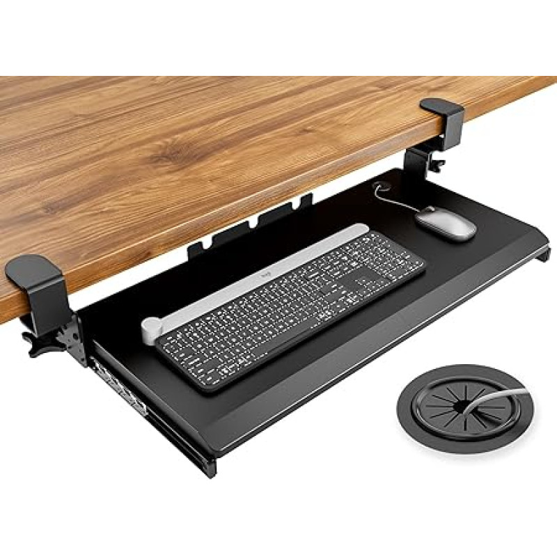 Under Desk Keyboard Tray Extendable with Extra Sturdy C Clamp Mount System 27.3 (82.5 cm including clamps) x 27.9 cm Extendable Platform Computer Drawer for Typing Black