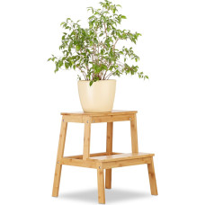 Relaxdays Bamboo Double-Step Stool, Look, Stable Foothold, Low, Handle-Opening 47x42x42cm, Natural, Standard
