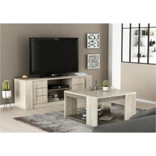 DEMEYERE Furniture Set for Living Room Coffee Table TV Bench and Wire Oak Decor Champagne and Concrete